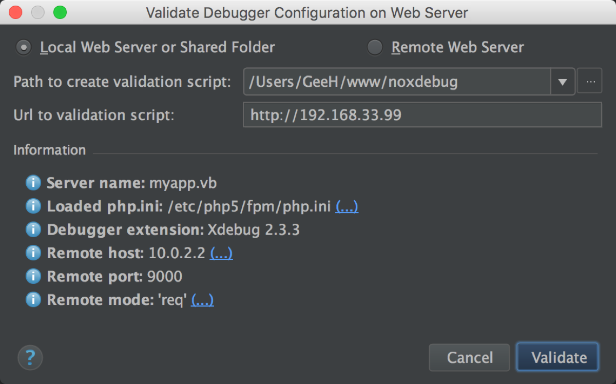 Remote debug configuration in an IDE